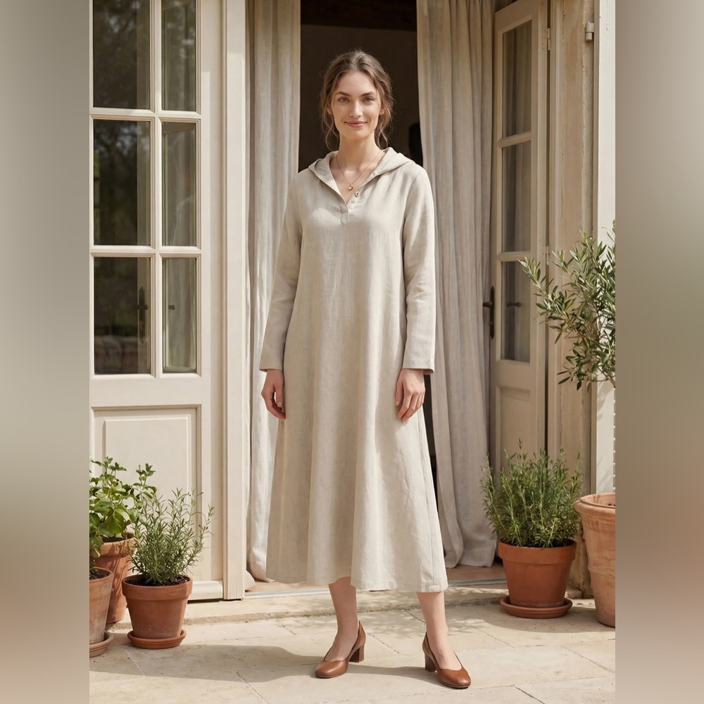Lintico - 100% Linen Hooded Pullover Maxi Dress REBECCA -Size XL NWOT Never Worn